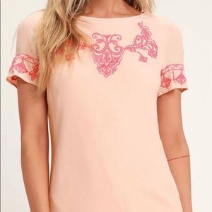 Lulus Coral Embroidered Dress